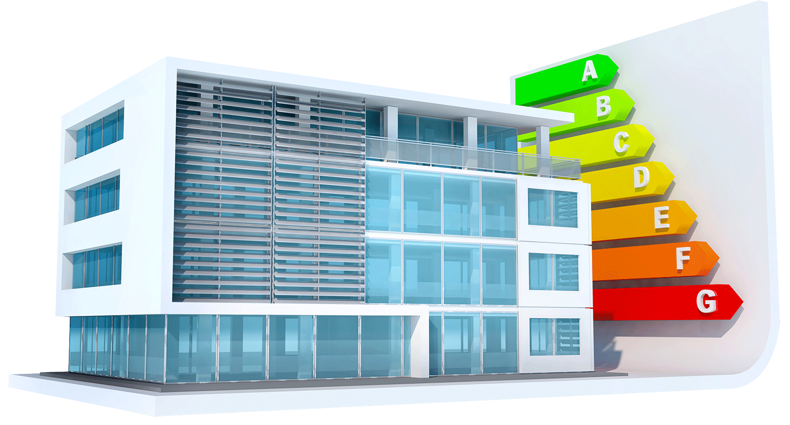 Energy efficient building with colored class bars stock photo